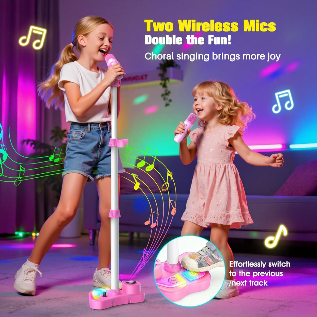 Kids Stand Karaoke Machine Toys for 3 4 5 6 7 8 Year Old Girls Gift, Kid Rechargeable Microphone Toddler Birthday