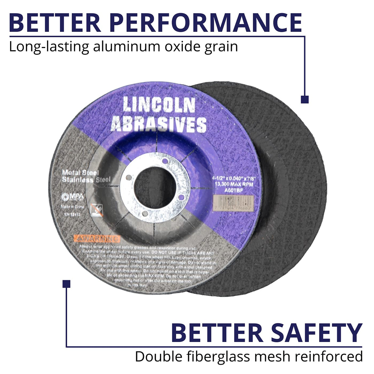 Lincoln Abrasives 200 Pc Depressed Center 4.5" x .040" x 7/8" Aluminum Oxide Cut-Off Wheels