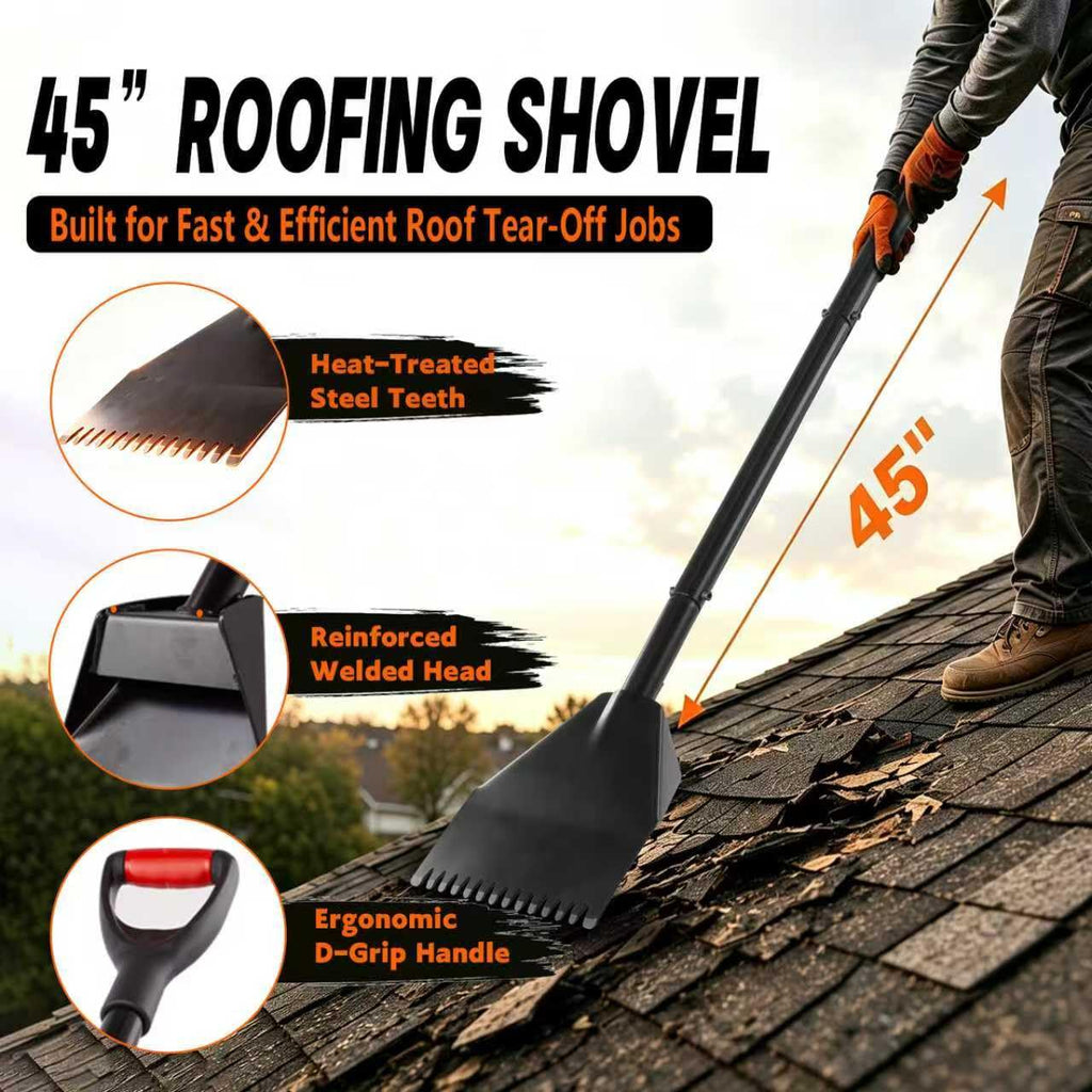 Heavy Duty Roofing Shovel with Gloves，45in Shingle Removal Tool