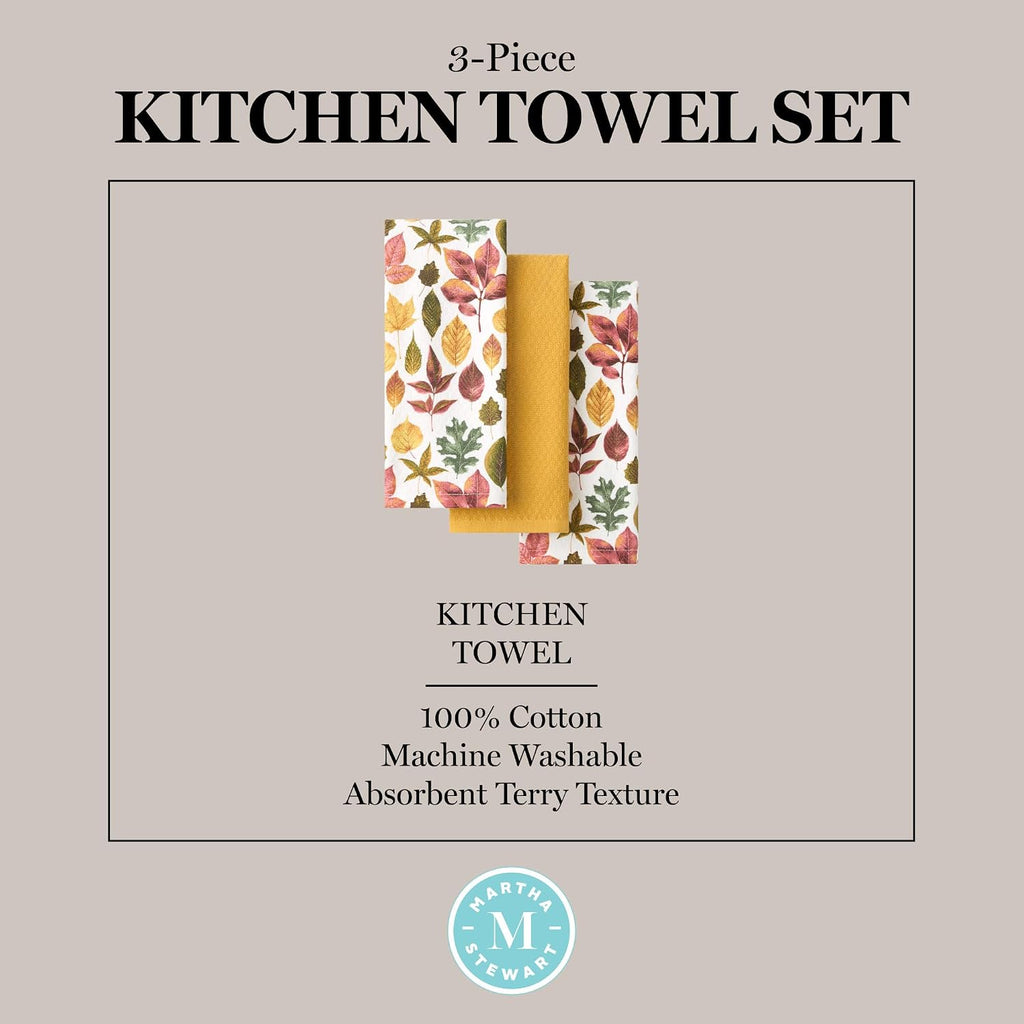 Autumn Harvest Falling Leaves Kitchen Towel 3-Pack Set