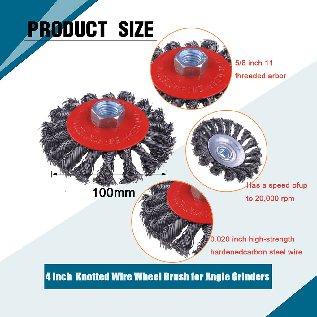 Wire Wheel for 4 1/2 Angle Grinder, 2 Pack 4 Inch Twist Knotted Wire Brush