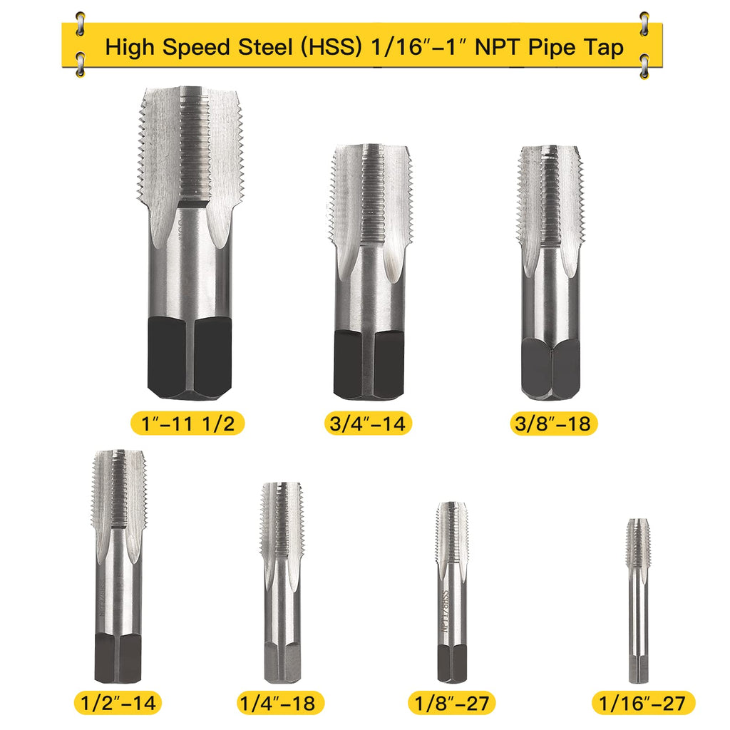 HOTYELL NPT Pipe Tap and Die Set, 14 Pcs 1/16"-1" Taper Thread Rethreading