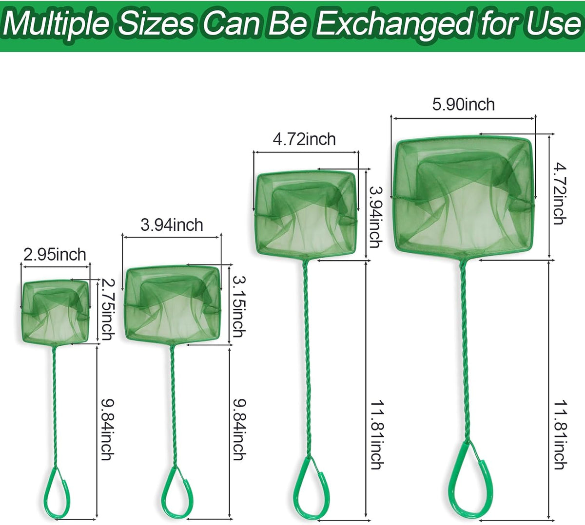 Aquarium Fish Net, 4 Pack, 4 Sizes (3in, 4in, 5in, 6in)