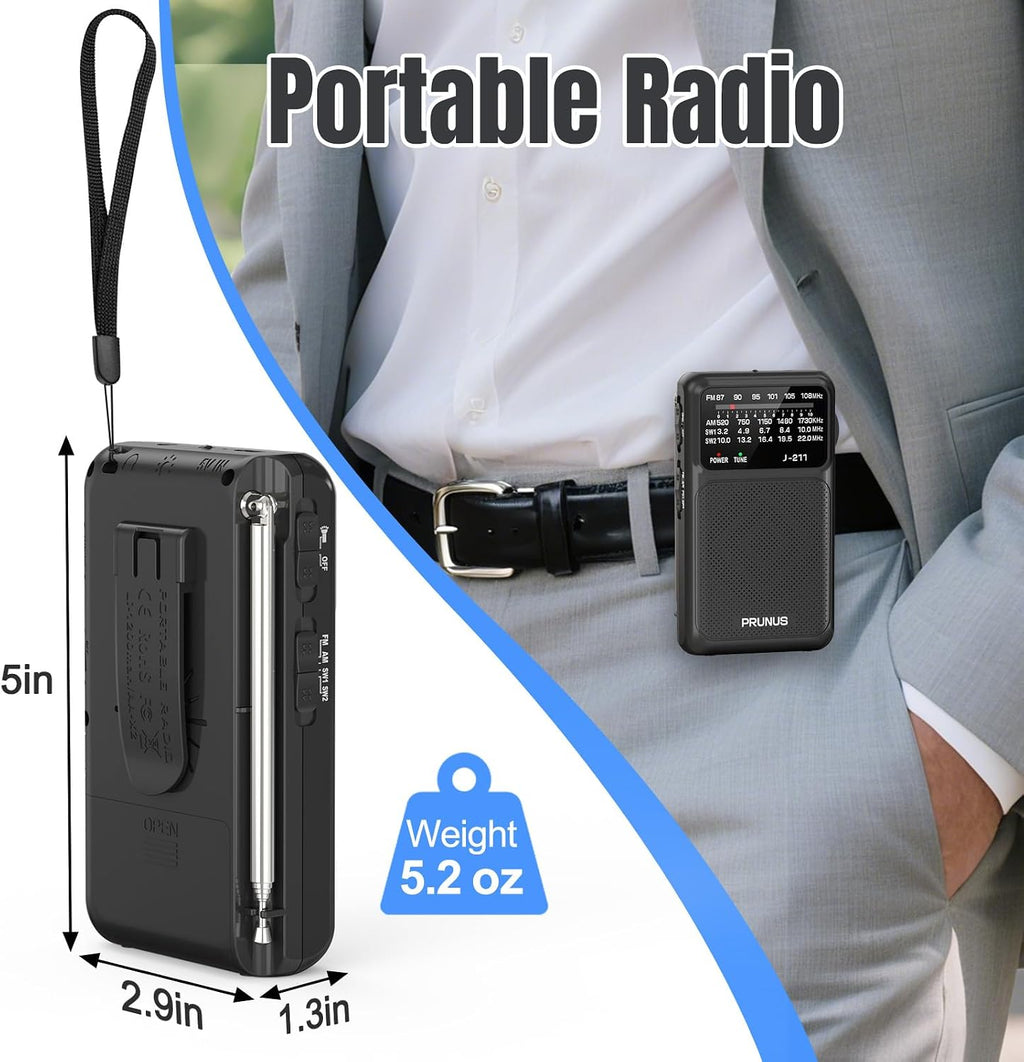 J211 Portable Radio AM FM, USB C Charging and AA Battery Operated | Excellent Reception& Clear Speaker, Headphone