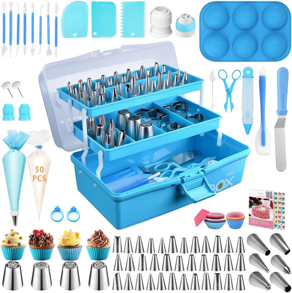 Cake Decorating Tools Supplies Kit: 236pcs Baking Accessories with Storage Case - Piping Bags and Icing Tips Set