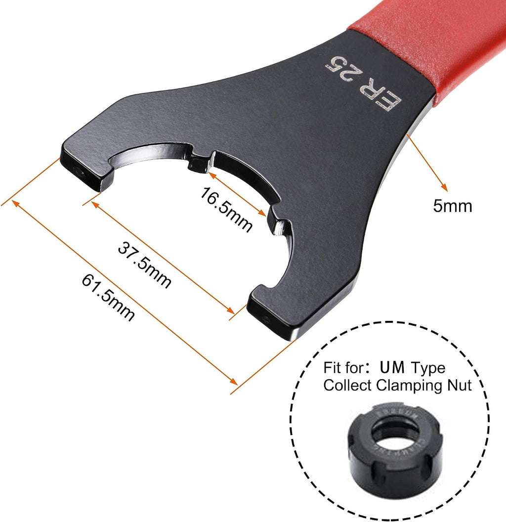uxcell Collet Chuck Wrench Spanner for ER25UM Clamping Nut CNC Milling Lathe Chuck Holder Tool with Red Non-slip Handle