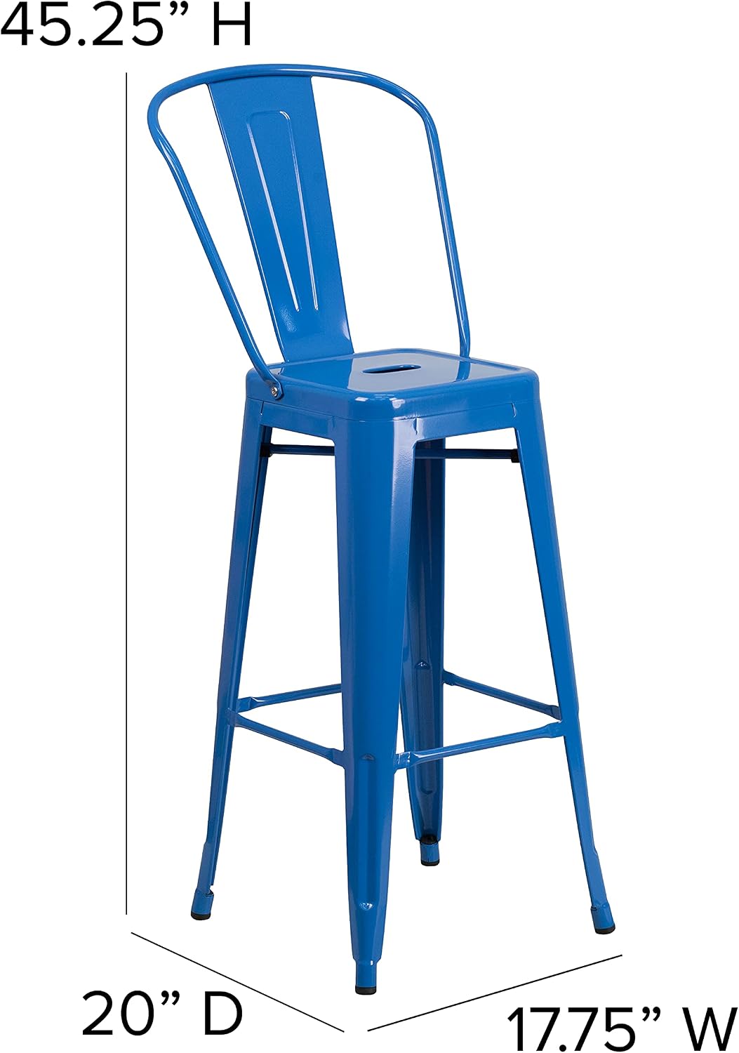 30" H Blue Metal Indoor-Outdoor Barstool with Back