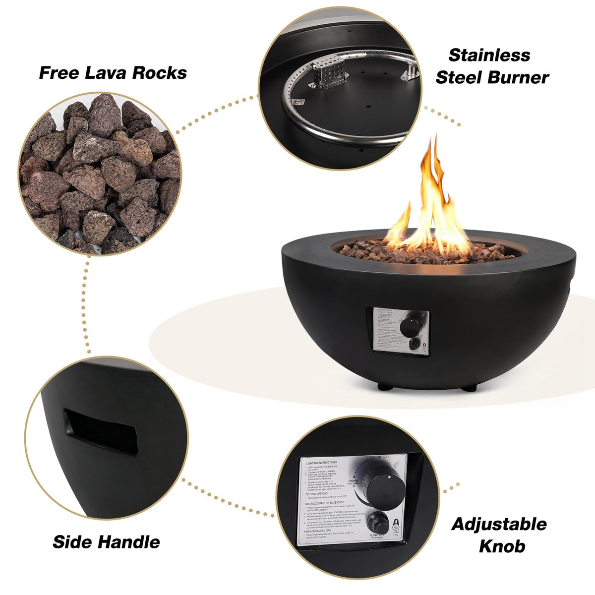 31.5'' Round Propane Fire Pit Table for Outside Patio