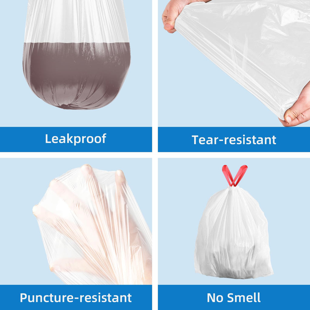 13.2 Gallon Tall Kitchen Drawstring Trash Bags, 200 Count Pre-separated Garbage Bags, Unscented, Leak Proof, Waste