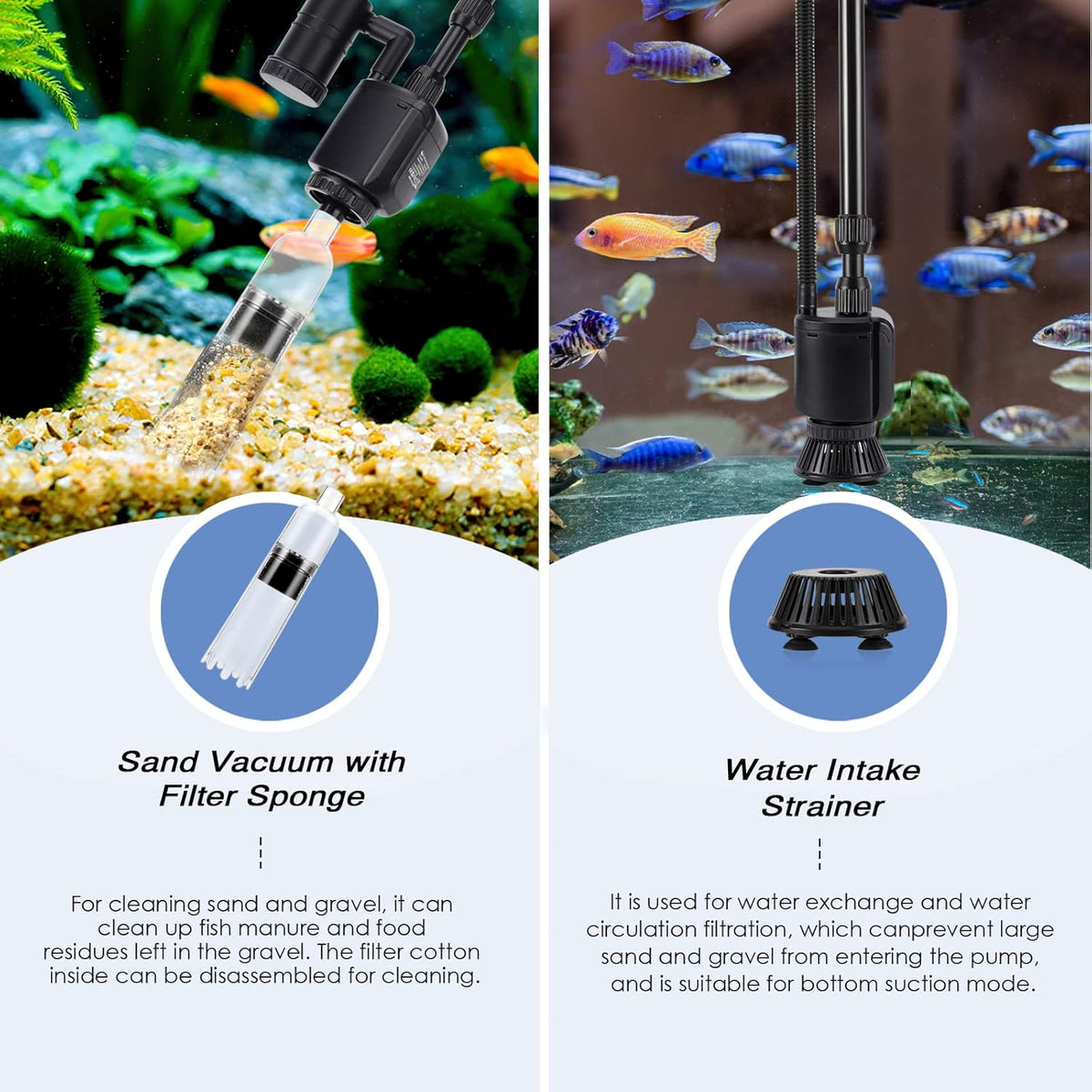 6-in-1 Electric Aquarium Gravel Cleaner, 320GPH 20W Fish Tank Vacuum