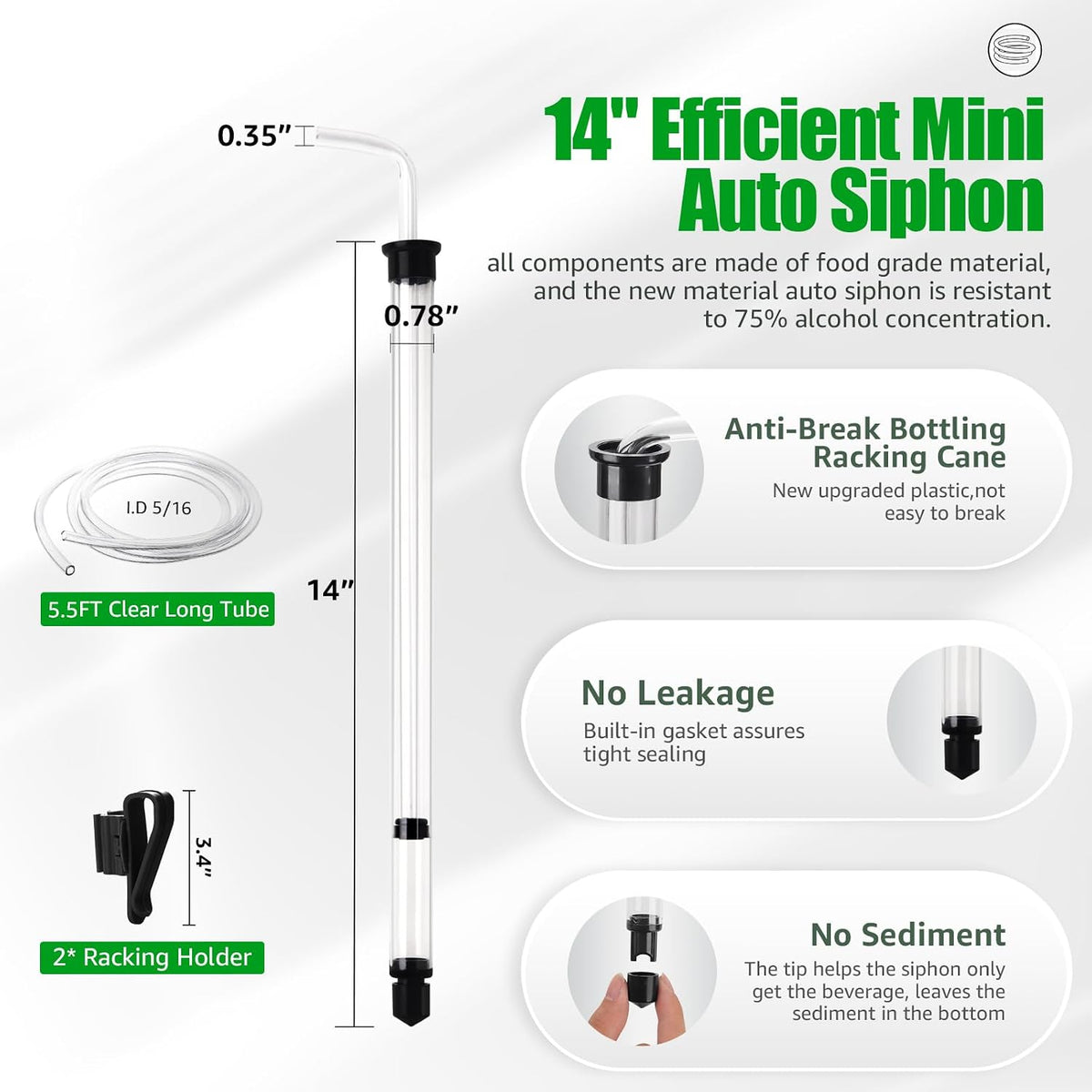 14” Wine Siphon-3/8” Racking Cane Auto Siphon for Wine Making with Airlocks | 5.5FT Food Safe Silicone Tubing