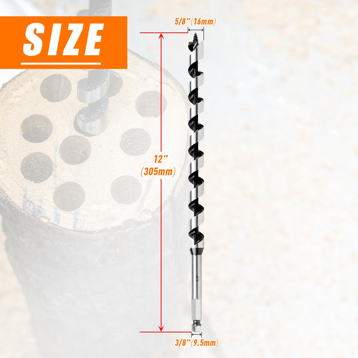 5/8 Inch x 12 Inch Auger Drill Bit for Wood,5/8 Inch Hex Shank