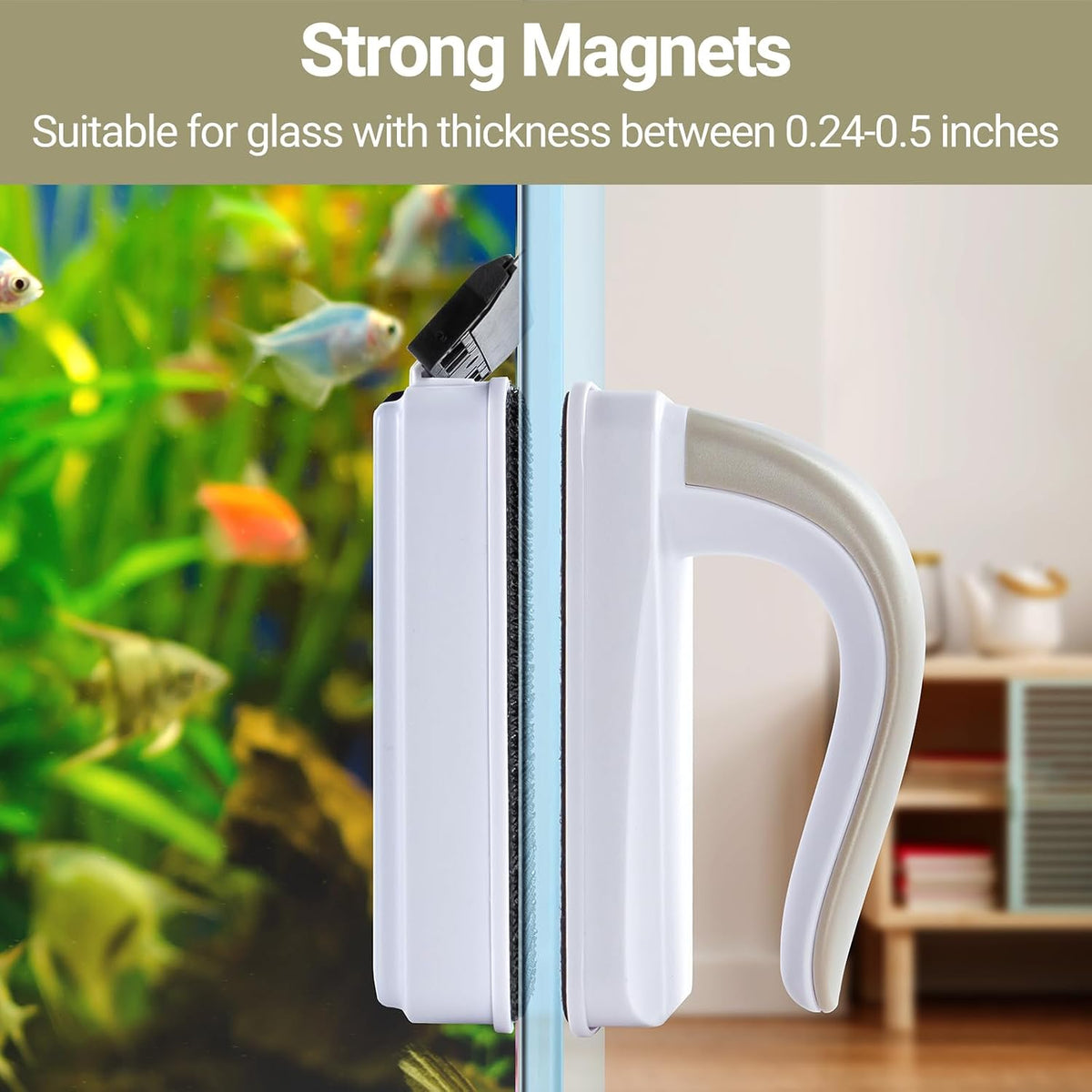 Aquarium Magnet Glass Cleaner, Magnetic Fish Tank Cleaner with Algae Scraper, Double Sided Cleaning Scrubber Brush