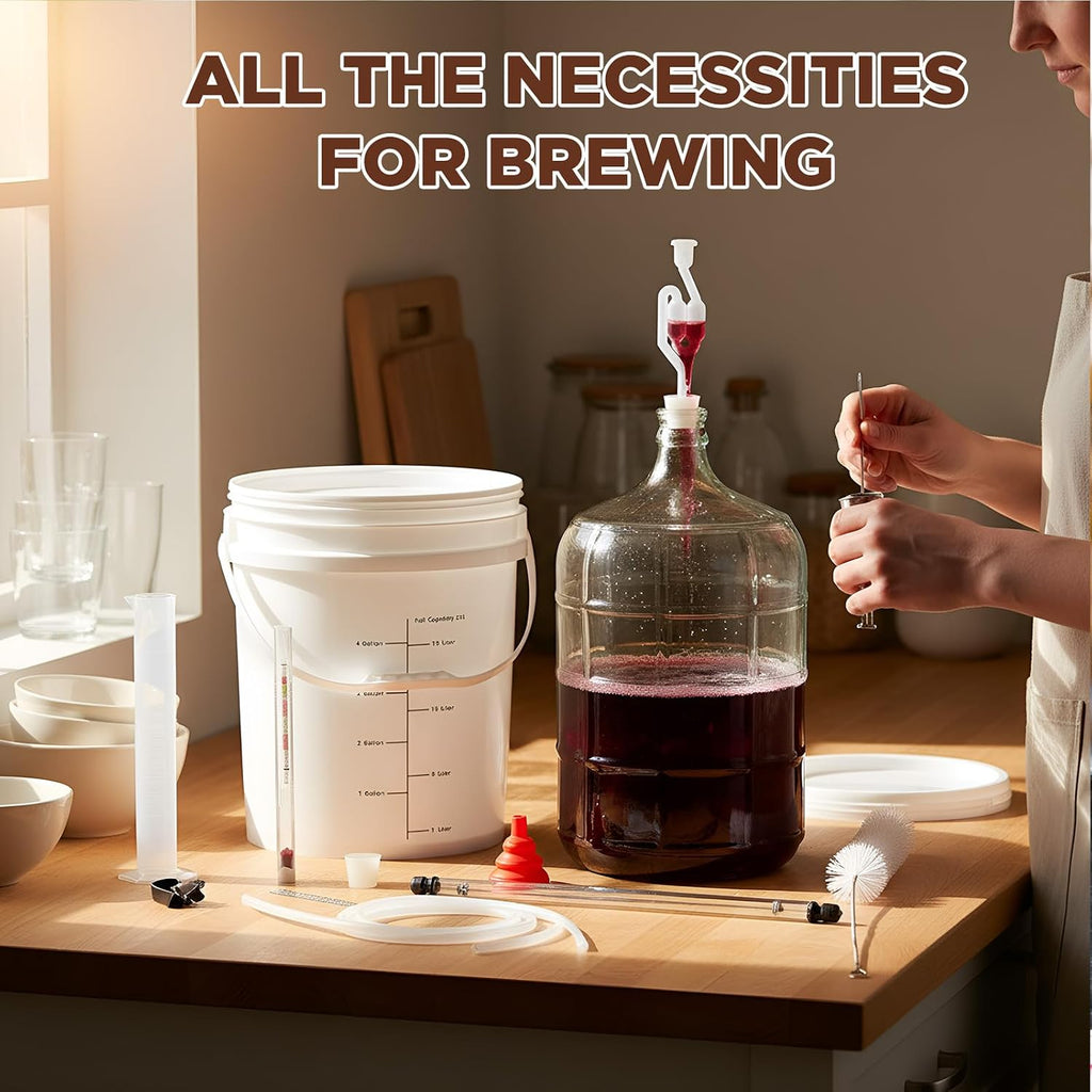 Wine Making Kit Include 3Gallon Carboy, 5Gallon Bucket and Lid, Automatic Siphon, Hydrometer, Alcohol Percentage