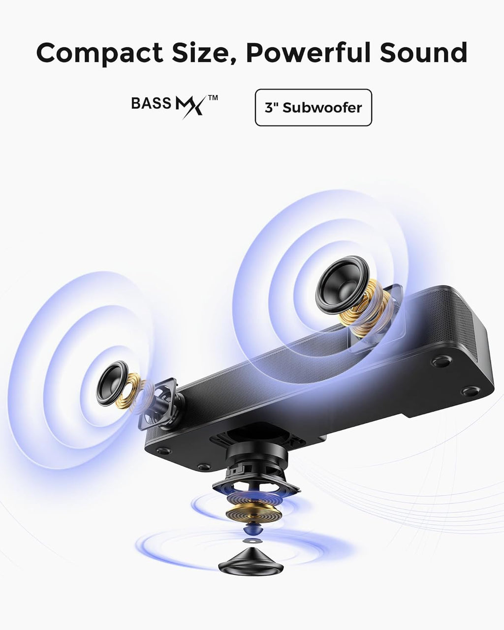 2.1ch Sound Bar for TV, Built-in Subwoofer, Stereo Shelf System | Peak Power 132W, App Control, 16 Inches Bluetooth