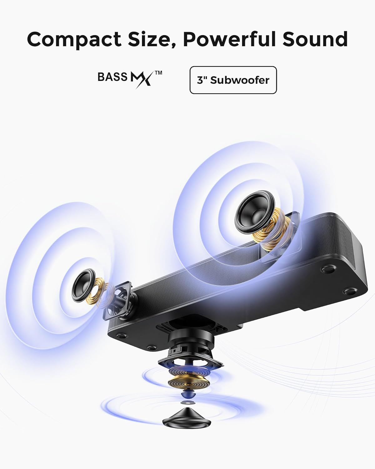 2.1ch Sound Bar for TV, Built-in Subwoofer, Stereo Shelf System | Peak Power 132W, App Control, 16 Inches Bluetooth