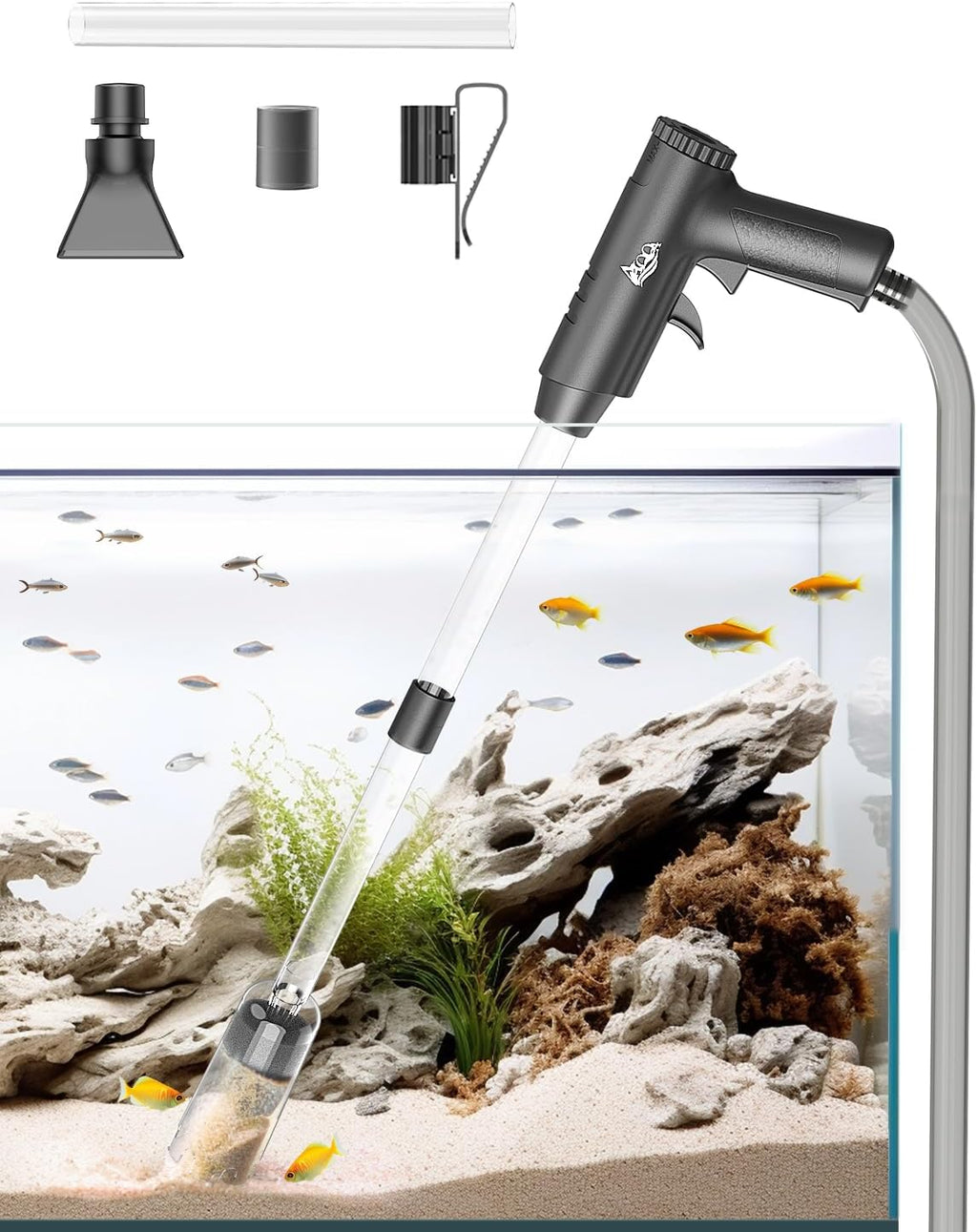 4-in-1 Aquarium Gravel Cleaner, Adjustable Flow Fish Tank Vacuum