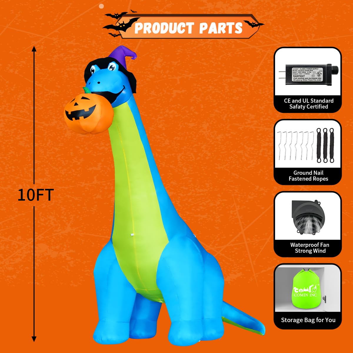 Halloween Inflatables 10 FT Dinosaurs Eating Pumpkin Decorations