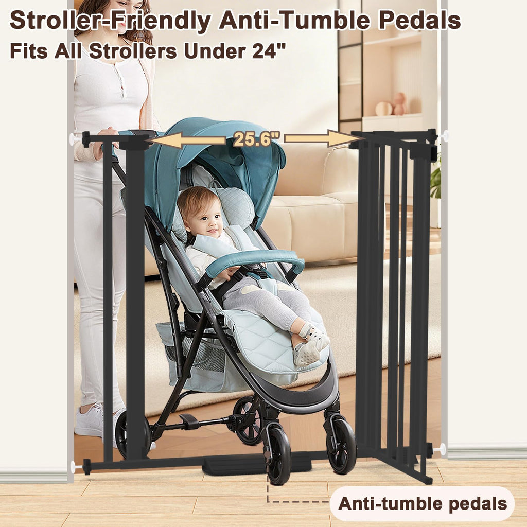 30-41" Extra-Wide No-Drill Pressure-Mounted Pet & Child Safety Gate with Auto-Close Walk-Through Door for Stairs, Hallways & Wide Doorways