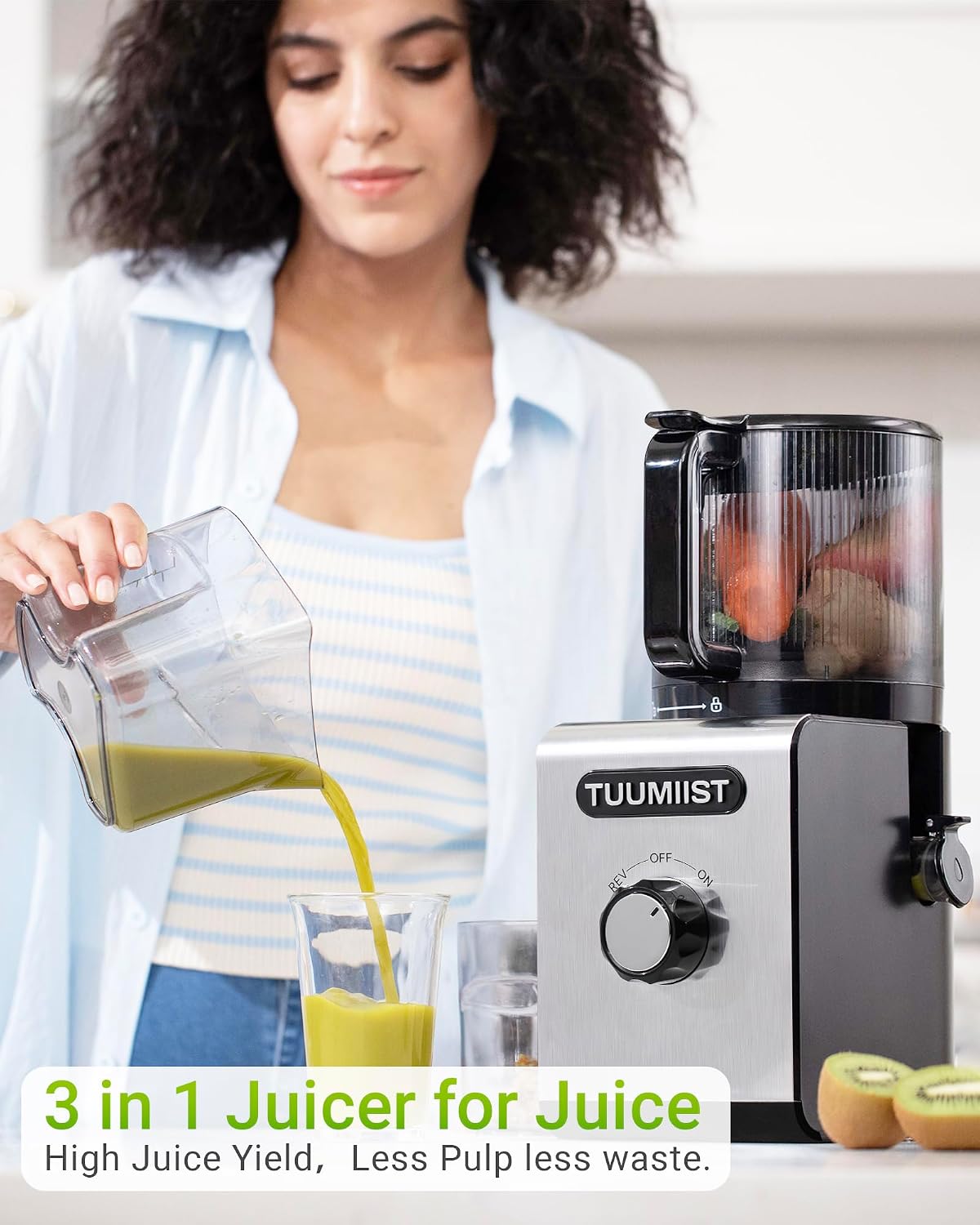 Cold Press Juicer Machine, 6.5" Large Feed Chute Masticating Extractor, Easy to Clean for Whole Fruits & Vegetables