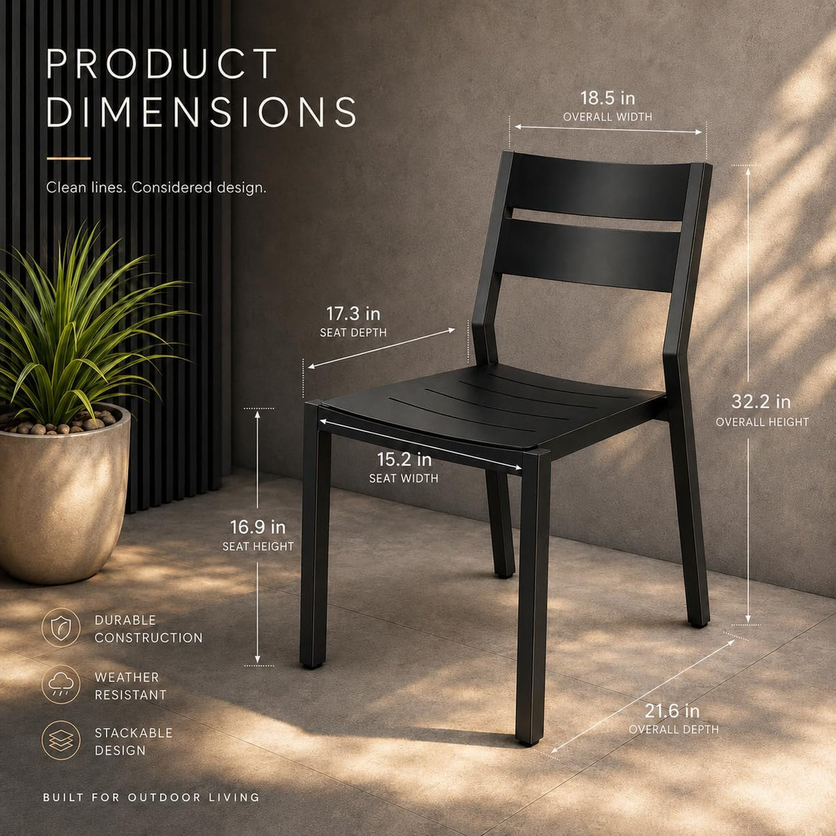 Aluminum Stackable Patio Dining Chairs Set of 2