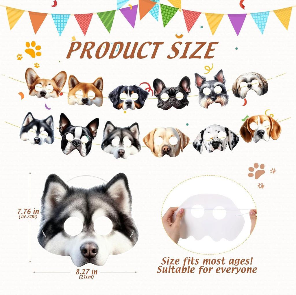 12 Pcs Dog Party Masks for Kid Funny Soft Animal Masks Puppy Themed Decoration for Pet Costume Cosplay Party