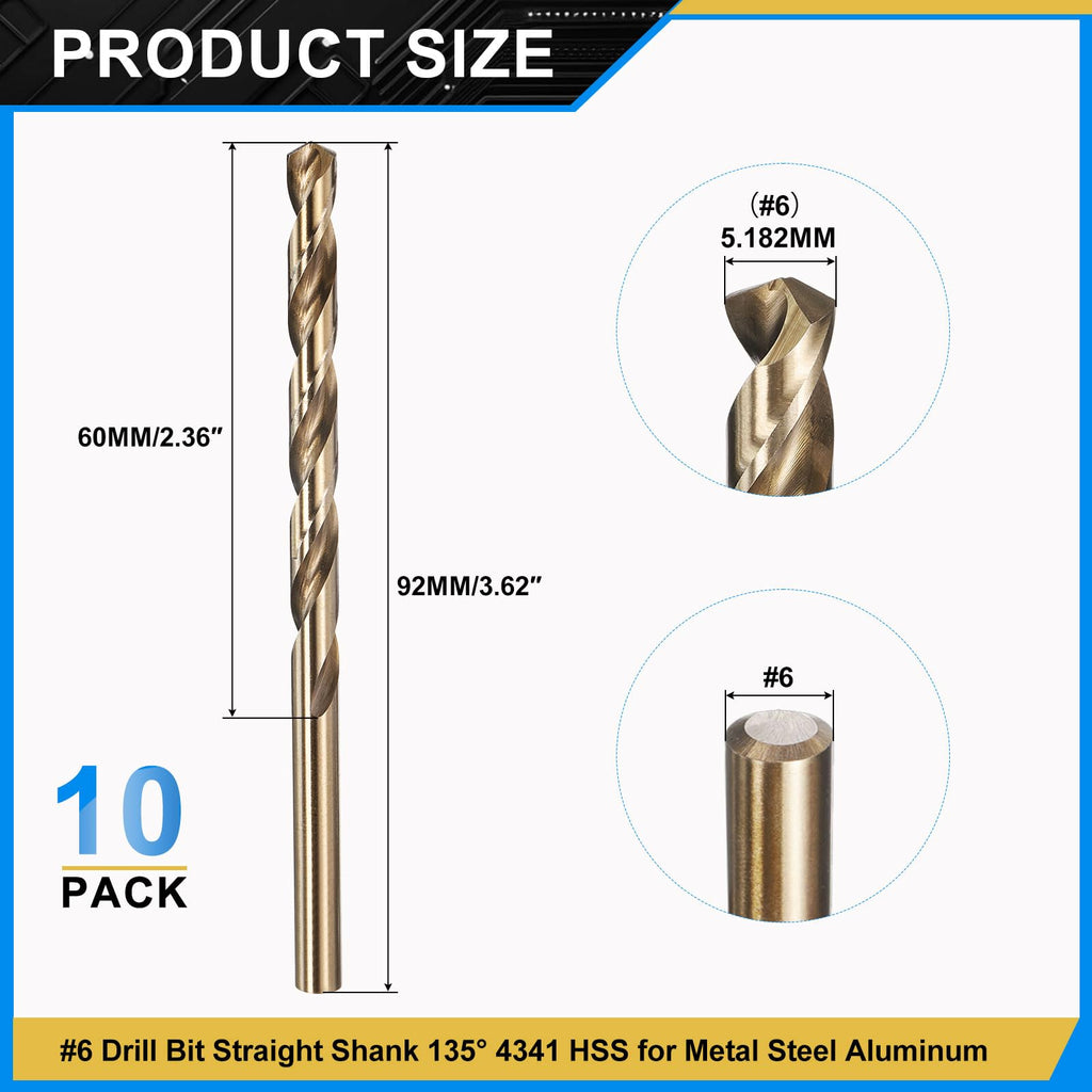 PATIKIL Micro #6 Drill Bit 4341 High-Speed Steel for Thin Metal 10 Pack