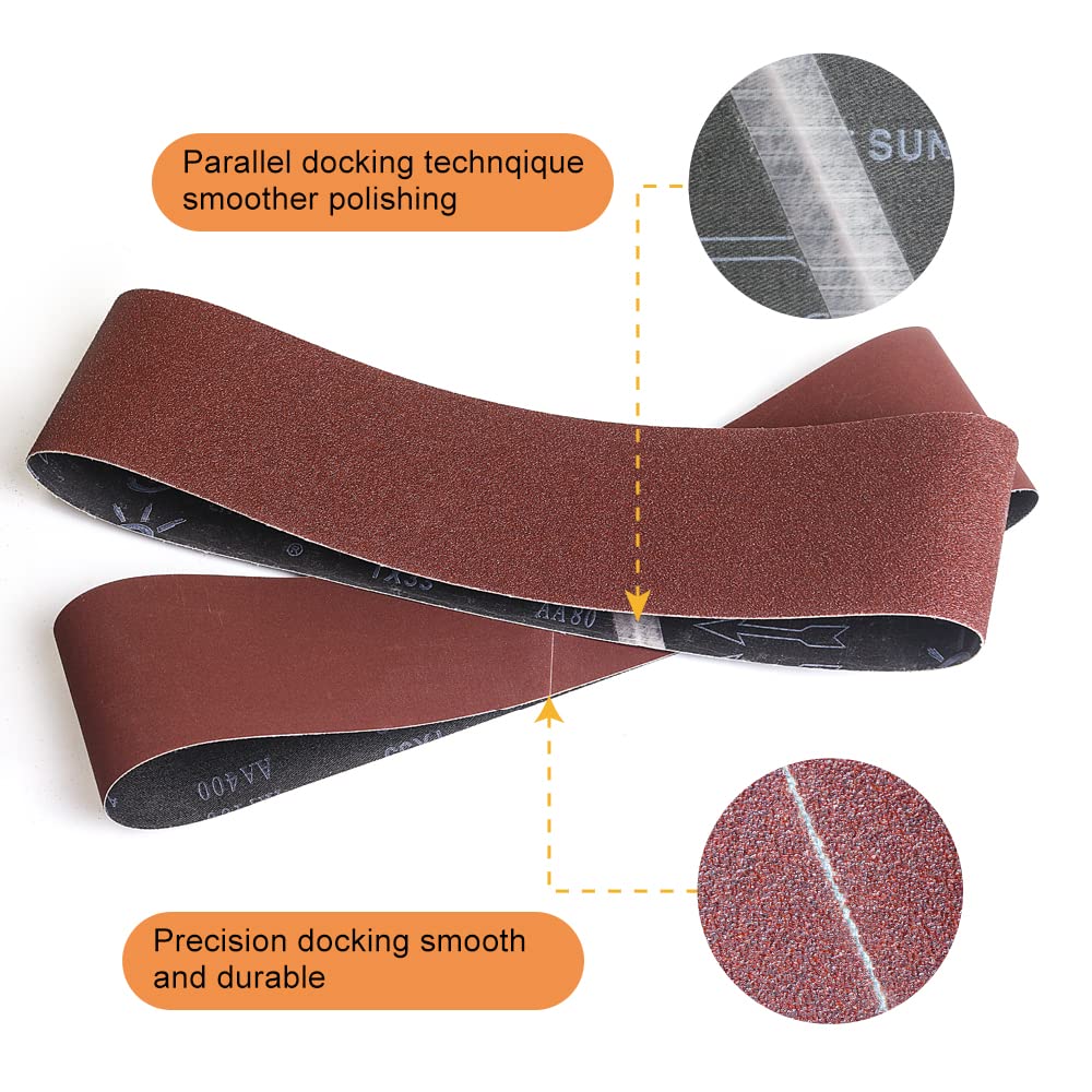 6 x 48 Inch Aluminum Oxide Sanding Belt, 15PCs Sanding Belt Set, 3 of Each 80/120/150/240/400 Assorted Grit, Abrasive Belts for Belt Sanders