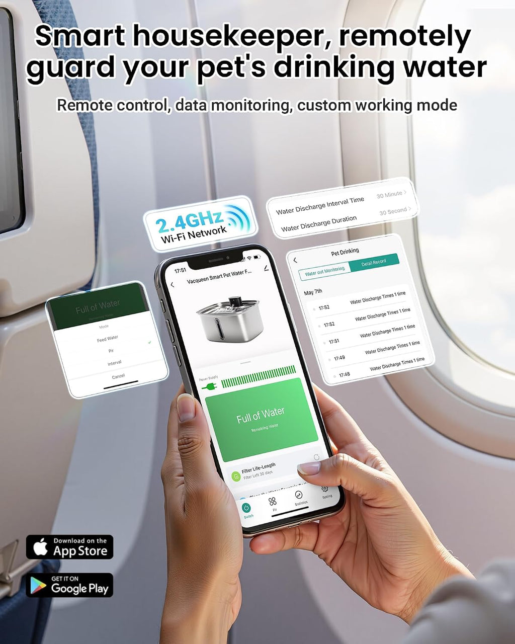 Smart Pet Water Fountain, 10L/338Oz Stainless Steel Cat Water Fountain with APP Monitoring, Automatic Dog Water Bowl