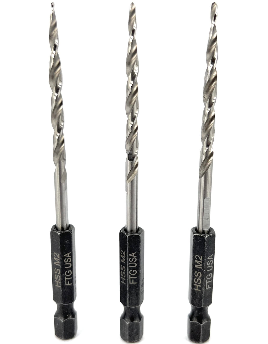 FTG USA 3Pc #6 (9/64") Replacement Countersink Drill Bit Set Tapered Bits