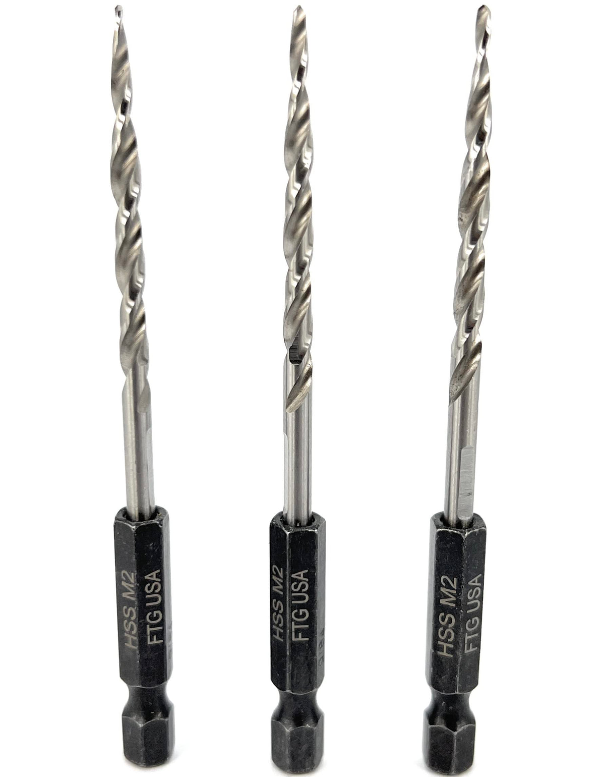 FTG USA 3Pc #6 (9/64") Replacement Countersink Drill Bit Set Tapered Bits