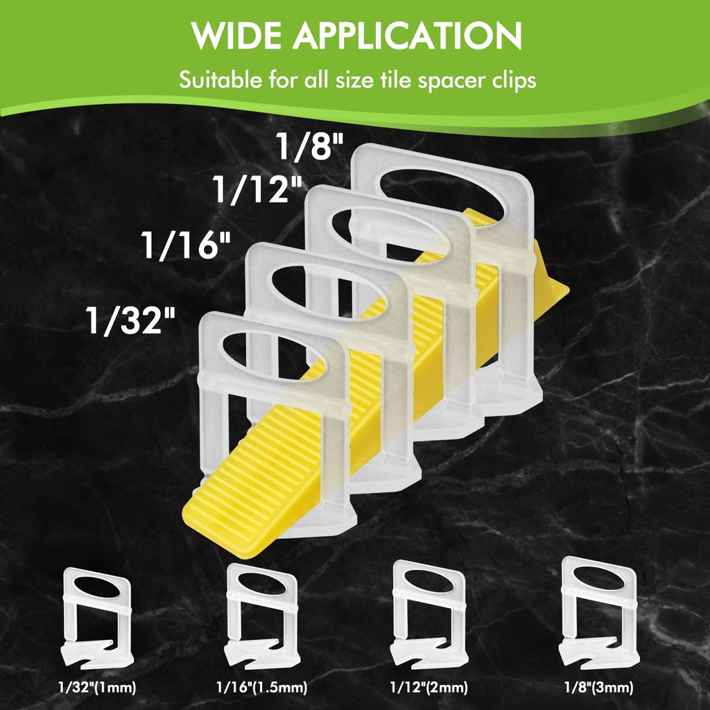 Tile Leveling System Wedges, 300pcs Reusable Tile Leveler Wedges for 1/8",1/12",1/16", 1/32" Spacers and Tile