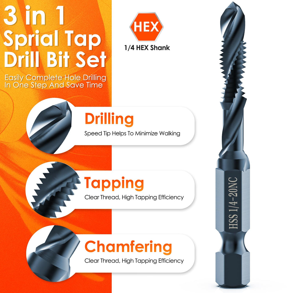 THINKWORK 3-in-1 SAE Combination Drill Tap & Tap Bit Set