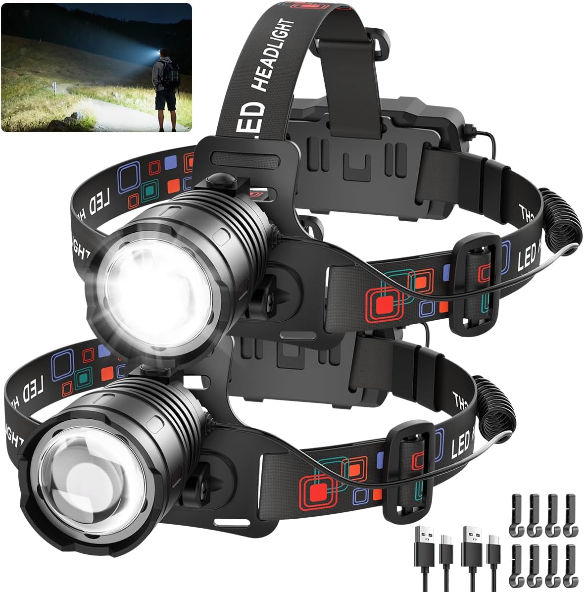 Rechargeable LED Headlamp High Lumen, 3000L Super Bright Head Lamp