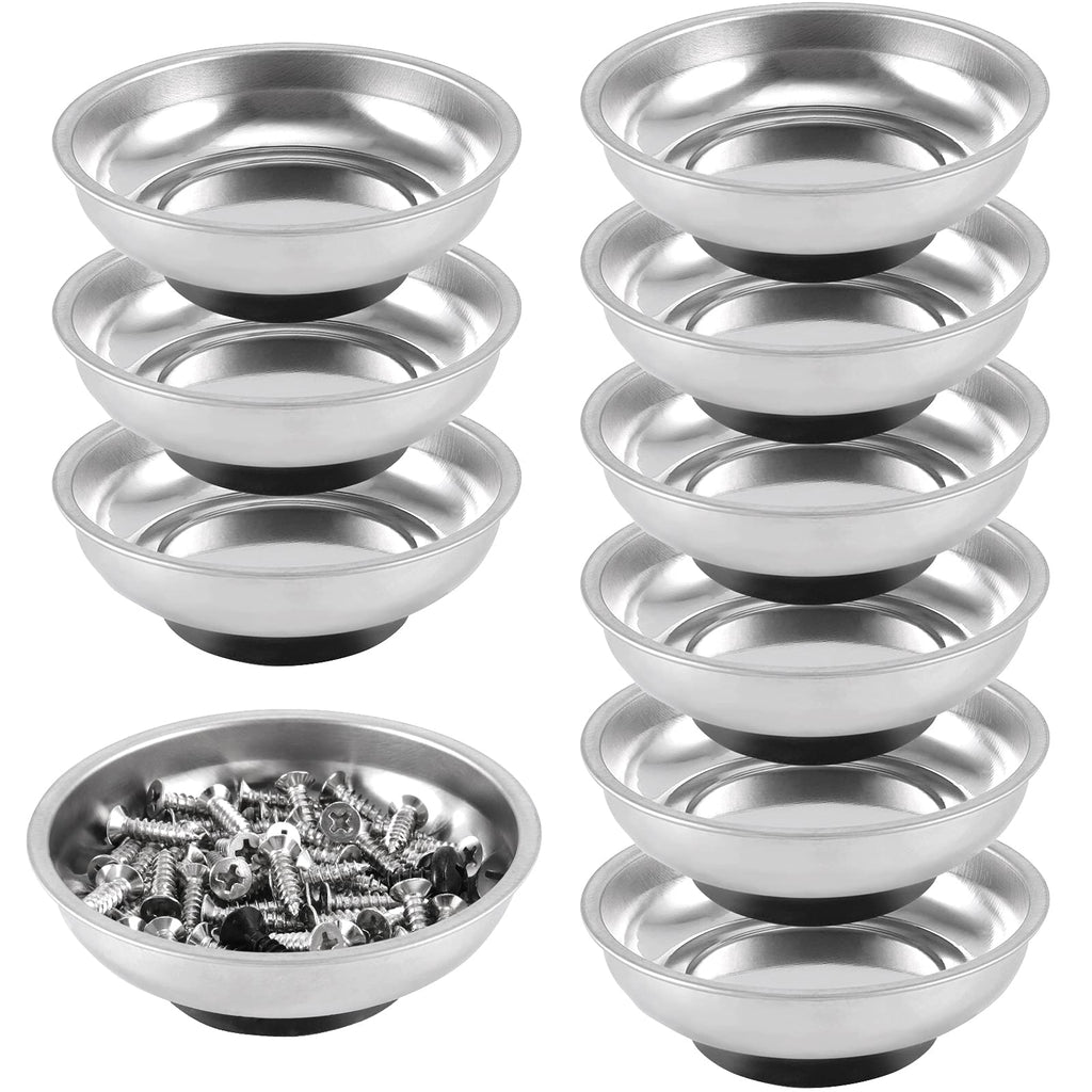 10 Packs 3 Inches Magnetic Tray, Stainless Steel Magnetic Bowl, Round Magnetic Parts Tray for Pins, Screws, Bolts