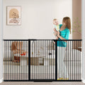 40.5" x 72.3-76.7" Extra-Tall & Extra-Wide Adjustable Hardware/Pressure-Mounted Pet & Child Safety Gate with Dual-Lock Walk-Through Swing Door for Stairs, Hallways & Wide Doorways