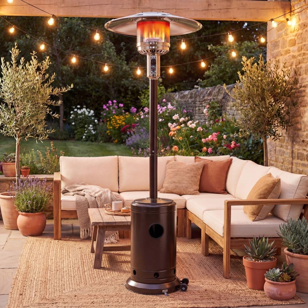 Outdoor Patio Heater, 47476 BTU Propane Heater with Stainless Steel Burner and Wheels, Triple Protection System