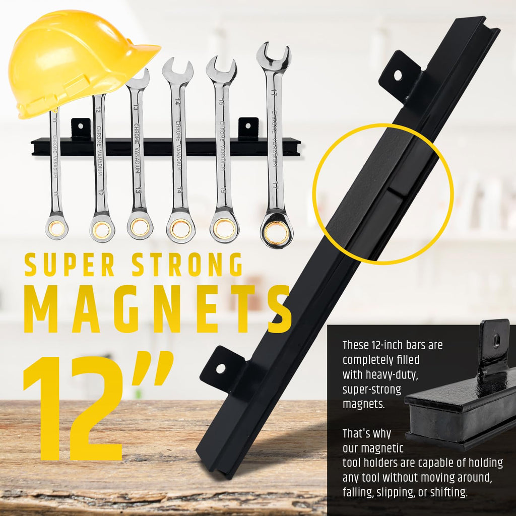 12" Heavy-Duty Magnetic Tool Holders (4 Pack - 48" Total) - Extremely Powerful Magnetic Pull Force to Hold Heavy