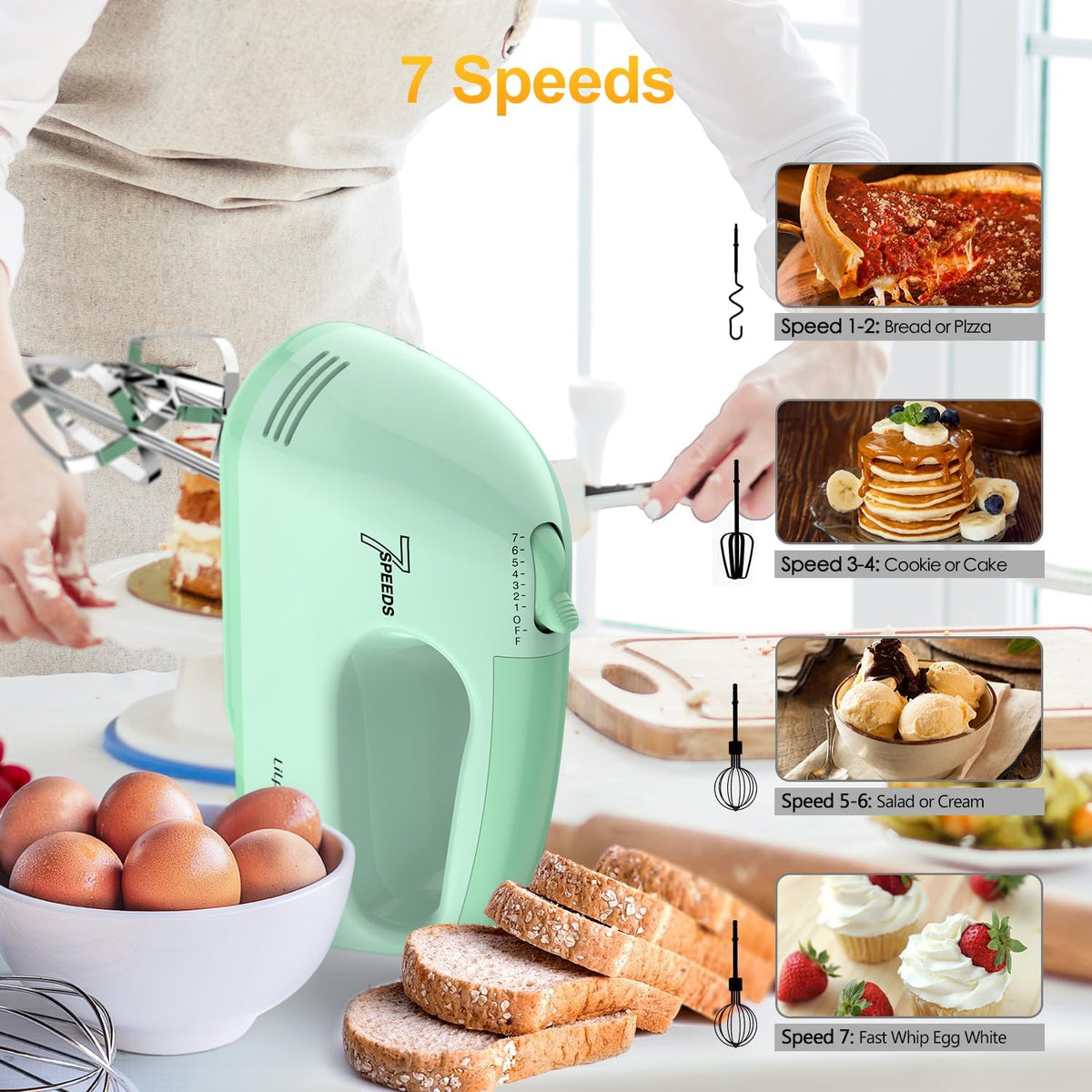 Hand Mixer Electric, Ultra Power Kitchen Hand Mixer With 7-Speed & 5 Stainless Steel Accessories for Whipping Dough