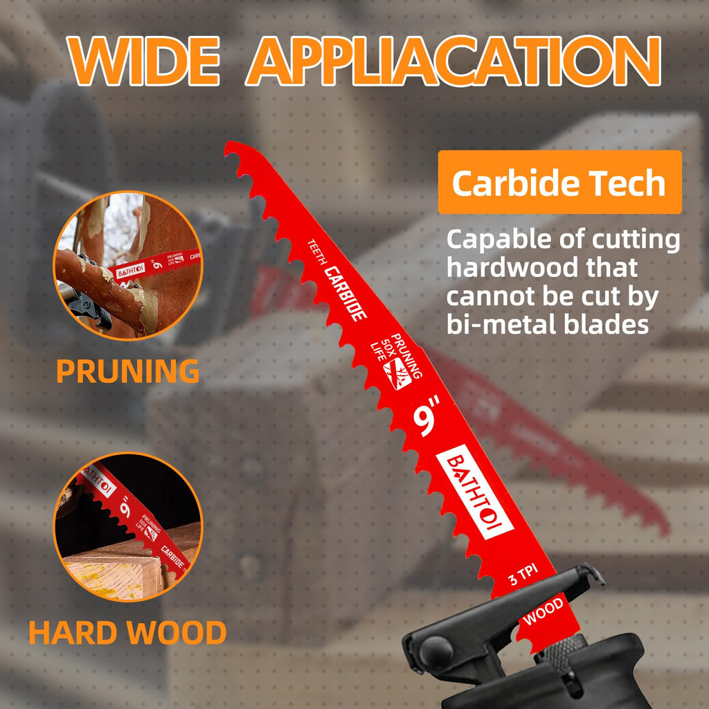 5 Pack 9 Inch 3 Tpi Carbide Reciprocating Saw Blades for Wood Cutting