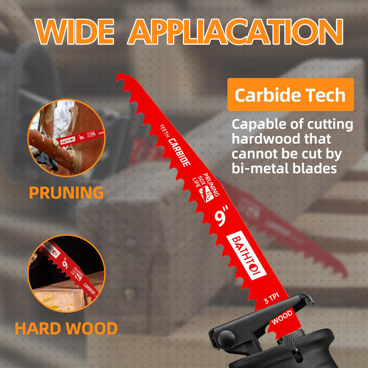 5 Pack 9 Inch 3 Tpi Carbide Reciprocating Saw Blades for Wood Cutting