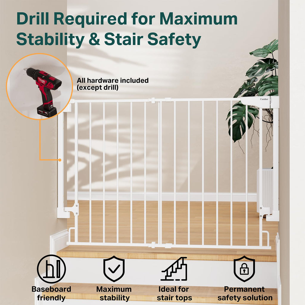 29.2-43" Adjustable Hardware/Pressure-Mounted Pet & Child Safety Gate with Auto-Close Walk-Through Door for Stairs, Hallways & Wide Doorways — White