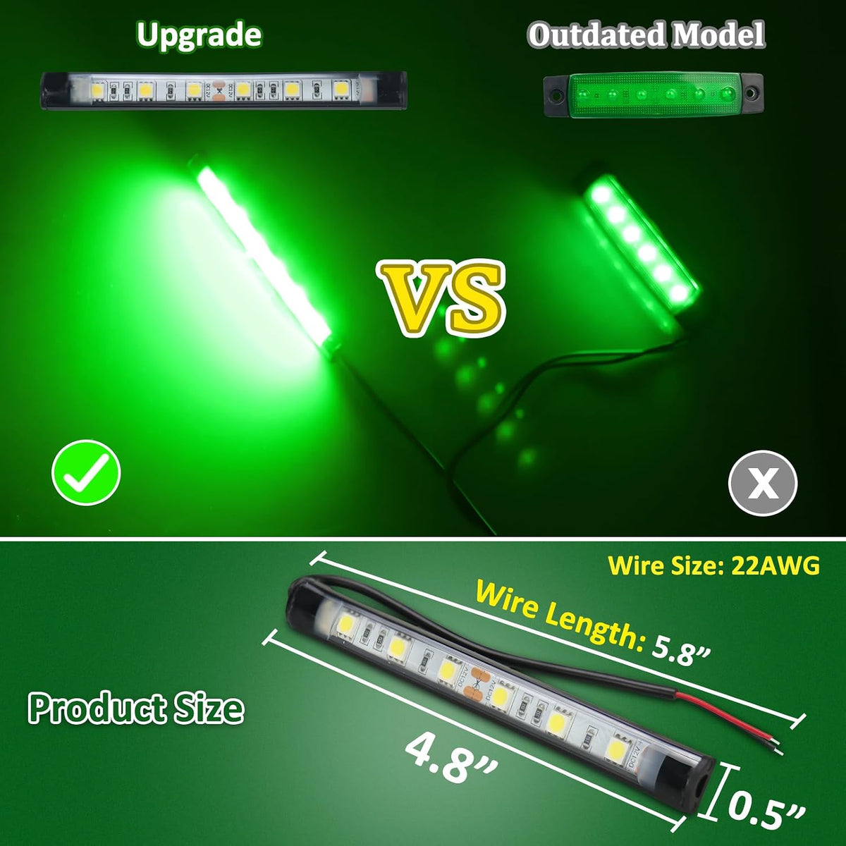 Upgraded Boat Interior Lights, No Drill Install Marine LED Lights with Adhesive & IP67 Waterproof, Boat Deck/Cockpit Lighting for Night Fishing Safety, Green