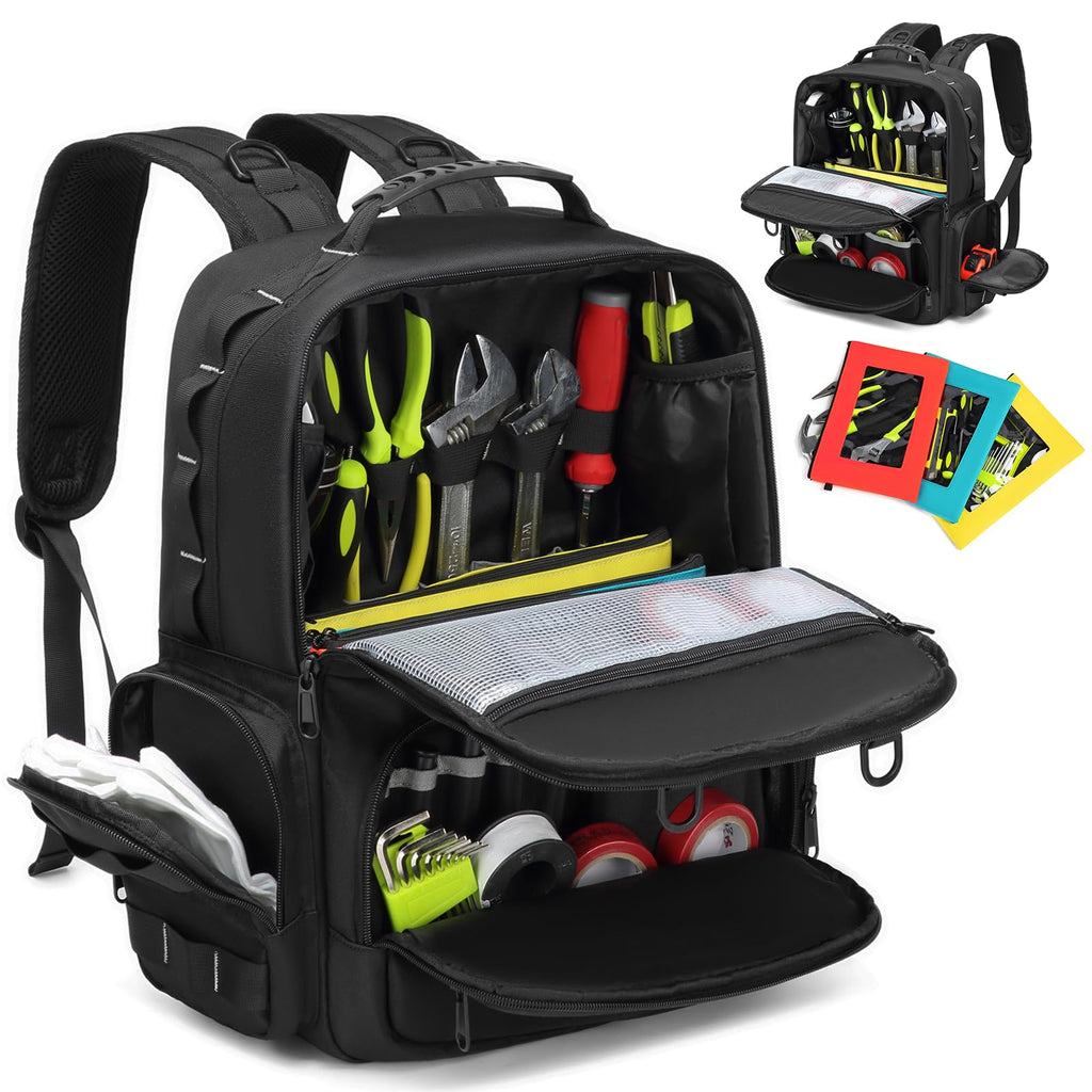 Tool Backpack,Heavy Duty Tool Bags for Men,Tool Storage Organizer Bag With 3 Tool Pouches for