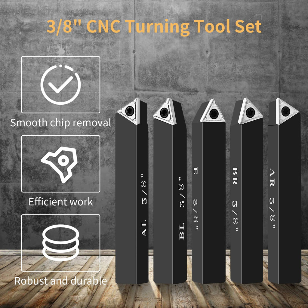 3/8" Indexable Carbide Turning Inserts Holder Set for Machining Lathes