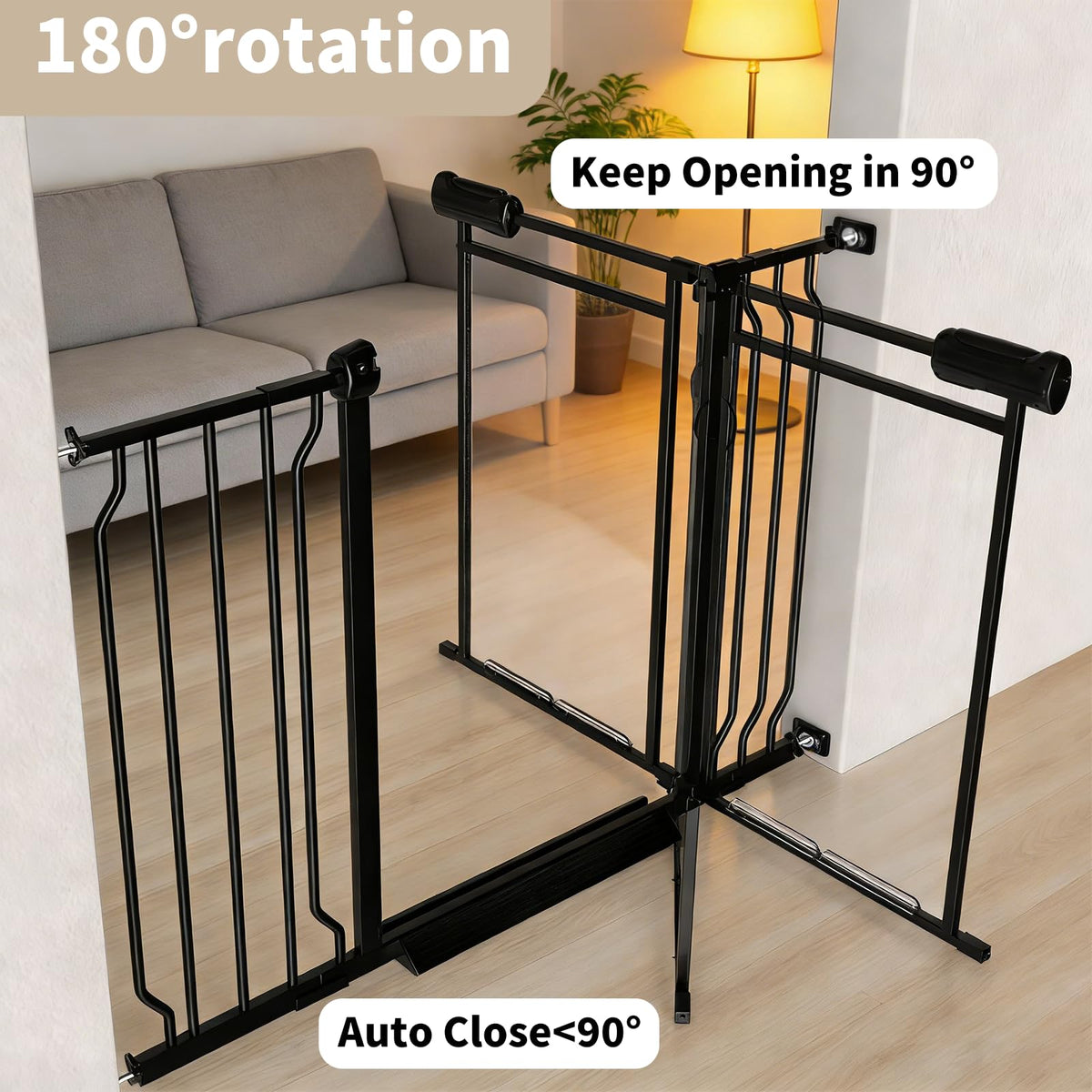 66.93-74.8" Extra-Wide No-Drill Pressure-Mounted Pet & Child Safety Gate with Auto-Close Walk-Through Door for Stairs, Hallways & Wide Doorways