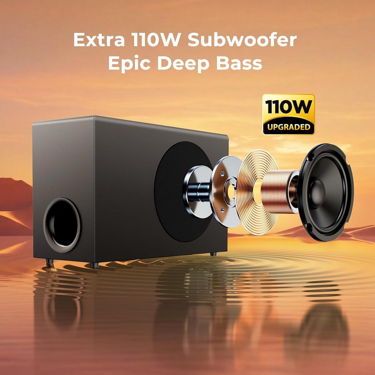 Upgraded 110W Sound Bar for TV with 5.9" Powerful Subwoofer | 2.1 CH Surround Sound System, Bluetooth 5.4