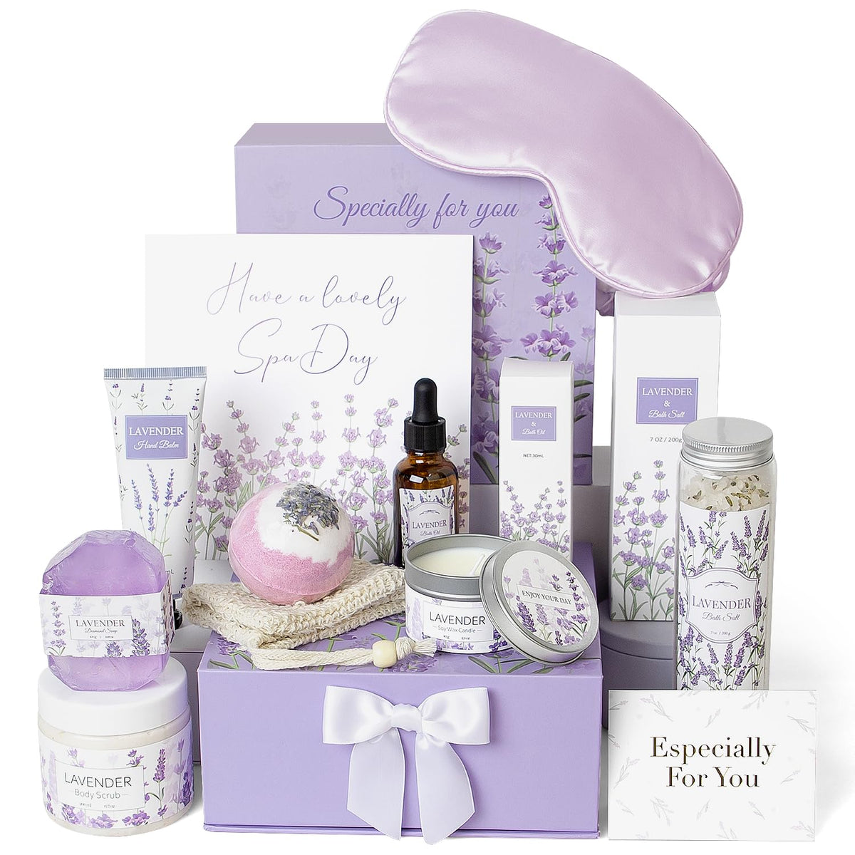 Lavender Spa Gifts Set, 11 Pcs Bath Gift Set for Women, Relaxing Spa Gifts, Home Spa Bath Set Self Care Package
