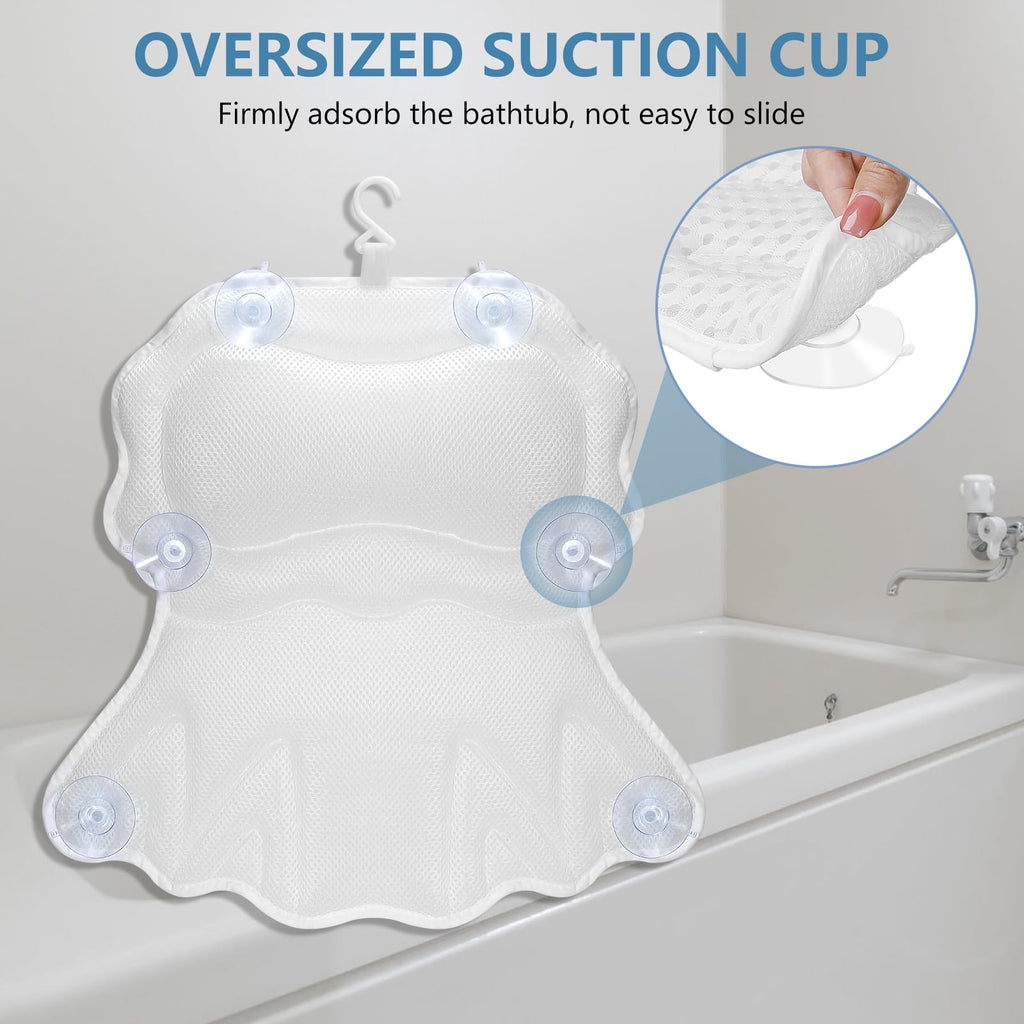 Bath Pillow, Bath Pillows for Tub Neck and Back Support, White
