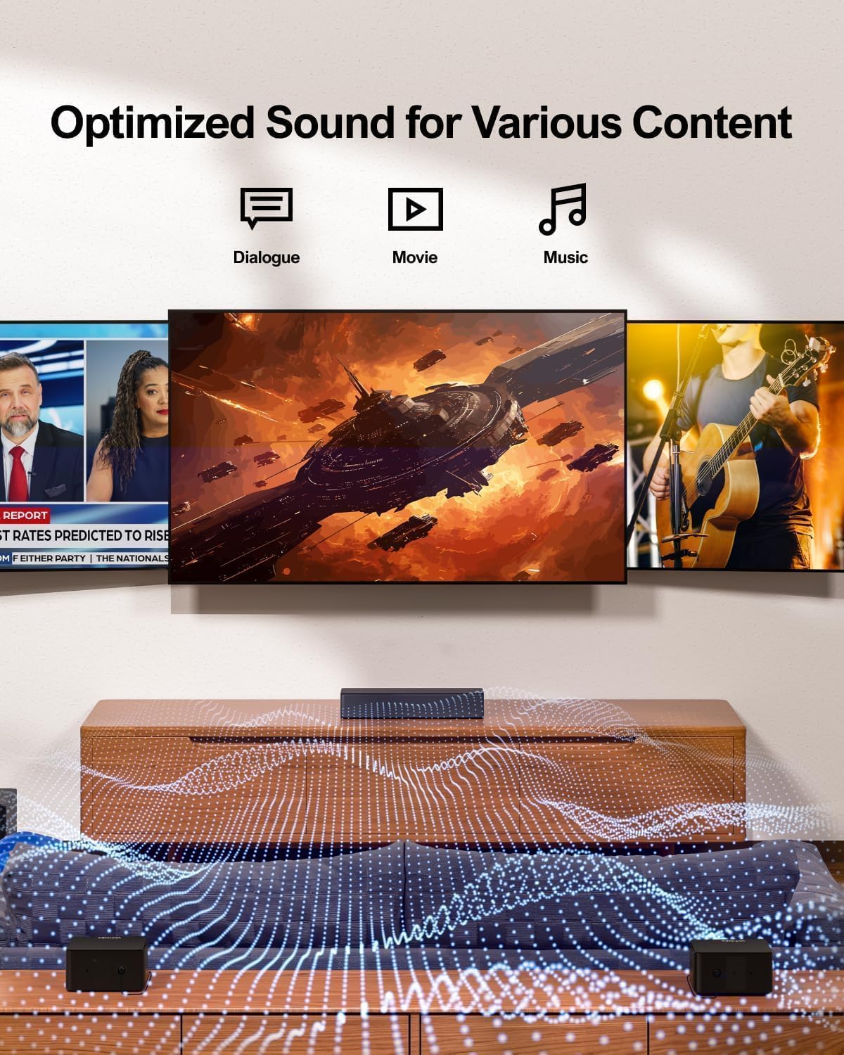 5.1 Sound Bar for Smart TV, Virtual Surround, Stereo Shelf System | 320W Peak Power, Adjustable Surround Speakers and